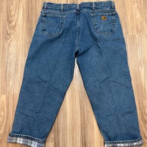 Carhartt Blue Denim Jeans with Plaid interior